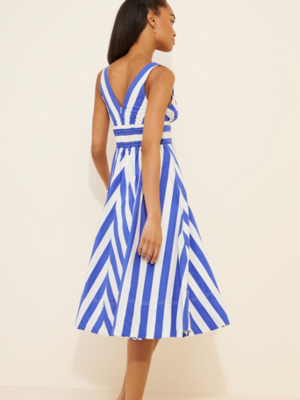 Anthropologie V-Neck Sleeveless Fit & Flare Midi Dress Coastal Nautical Stripe S - Picture 3 of 8